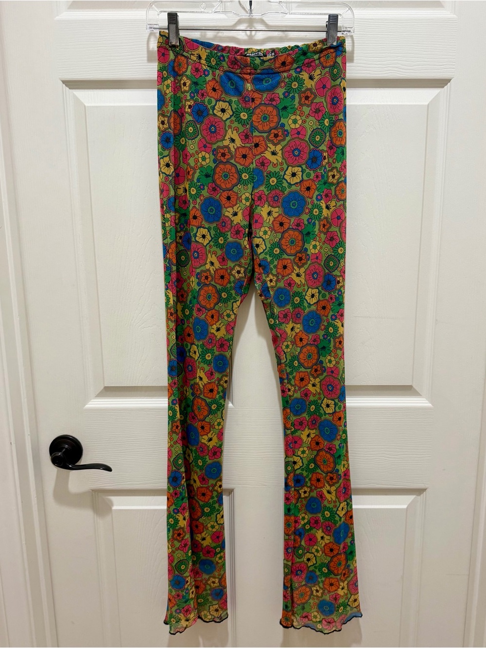 Nasty Gal 70s Floral Mesh Flare Pants - Size 6 Retro Festival Groovy